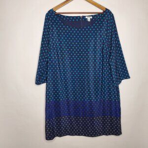 Old Navy Womens Two Tone Blue Polka Dot 3/4 Sleeve Shift Dress Size XL Career